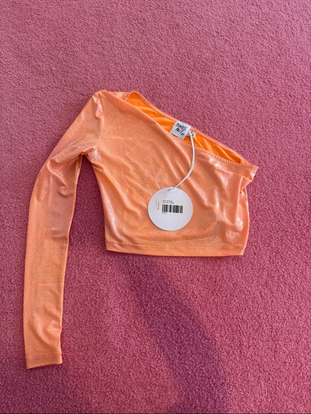 One Shoulder Metallic Orange Top